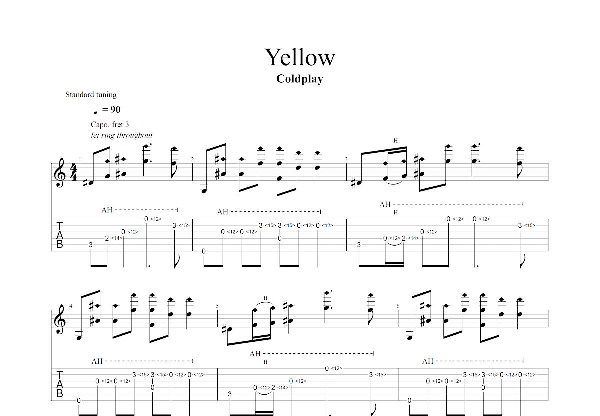 Yellow吉他谱预览图