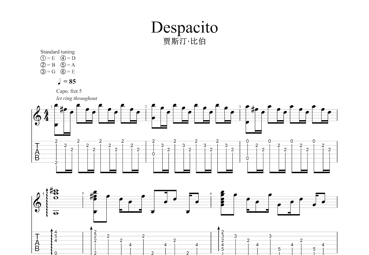Despacito吉他谱预览图