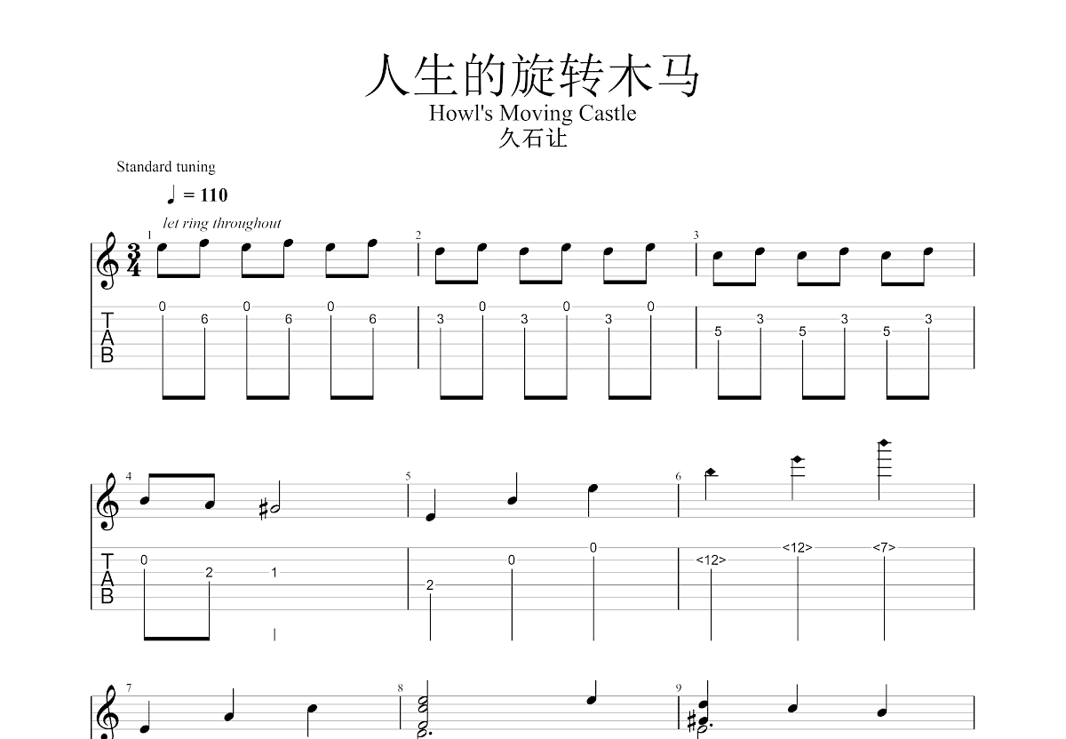 人生的旋转木马吉他谱预览图