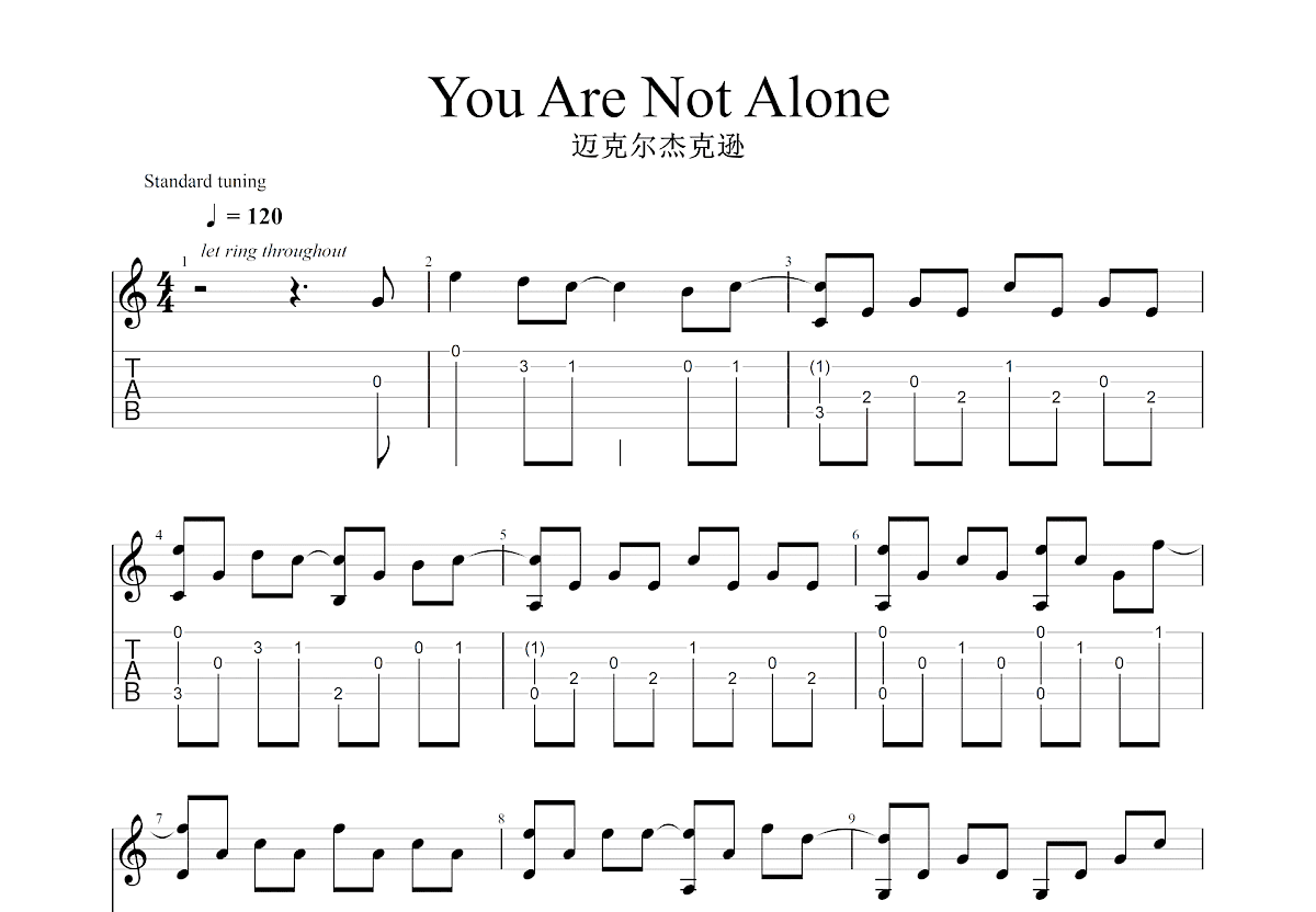 You Are Not Alone吉他谱预览图