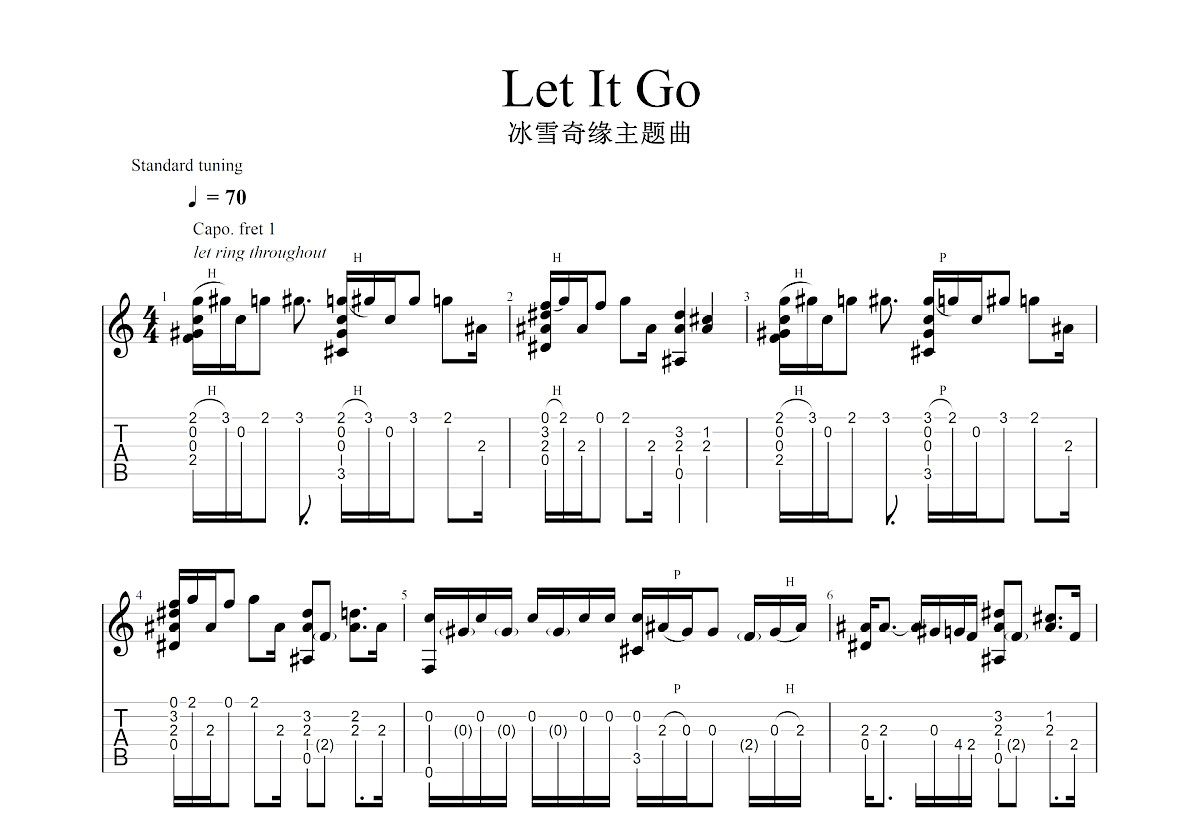 Let It Go吉他谱预览图