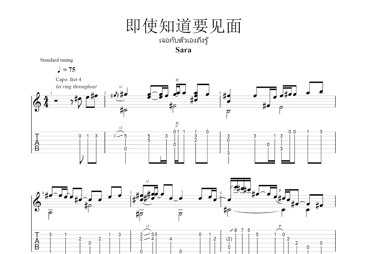 即使知道要见面吉他谱_Sara_C调指弹