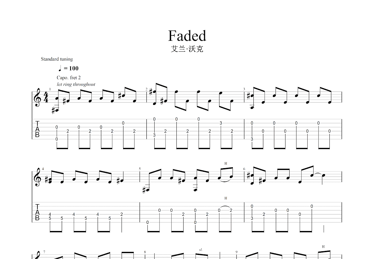 Faded吉他谱预览图