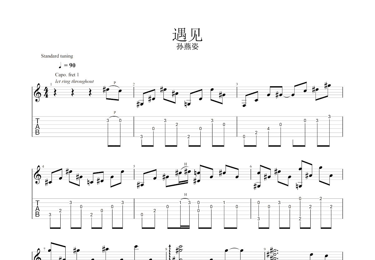 遇见吉他谱预览图