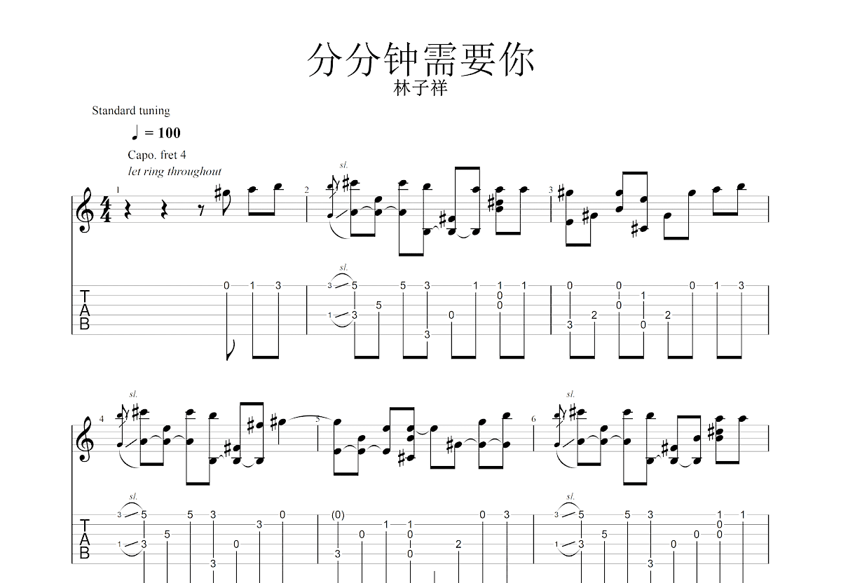 分分钟需要你吉他谱预览图