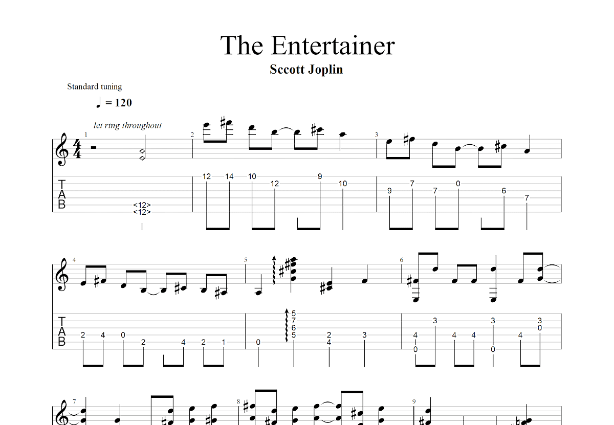 The Entertainer吉他谱_Scott Joplin_A调古典