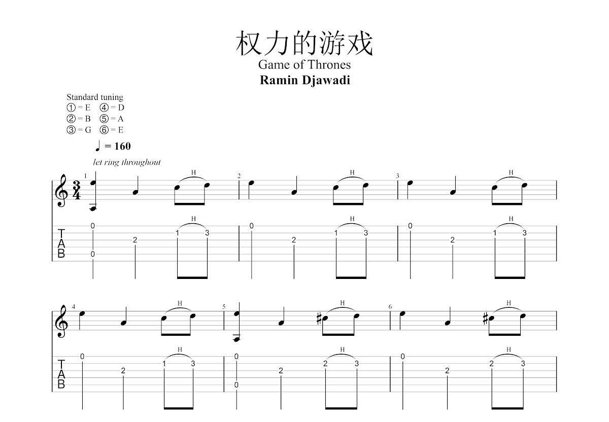 权力的游戏吉他谱预览图