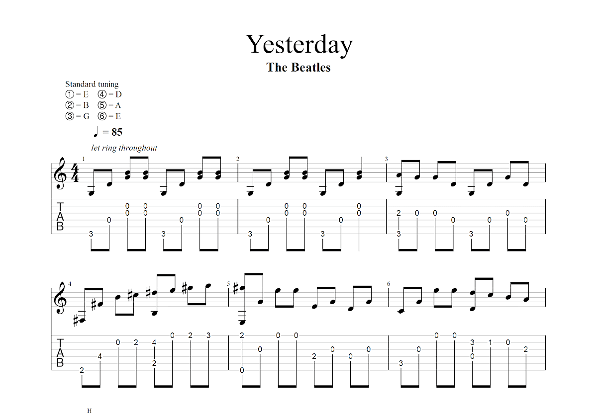 Yesterday吉他谱_The Beatles_G调指弹