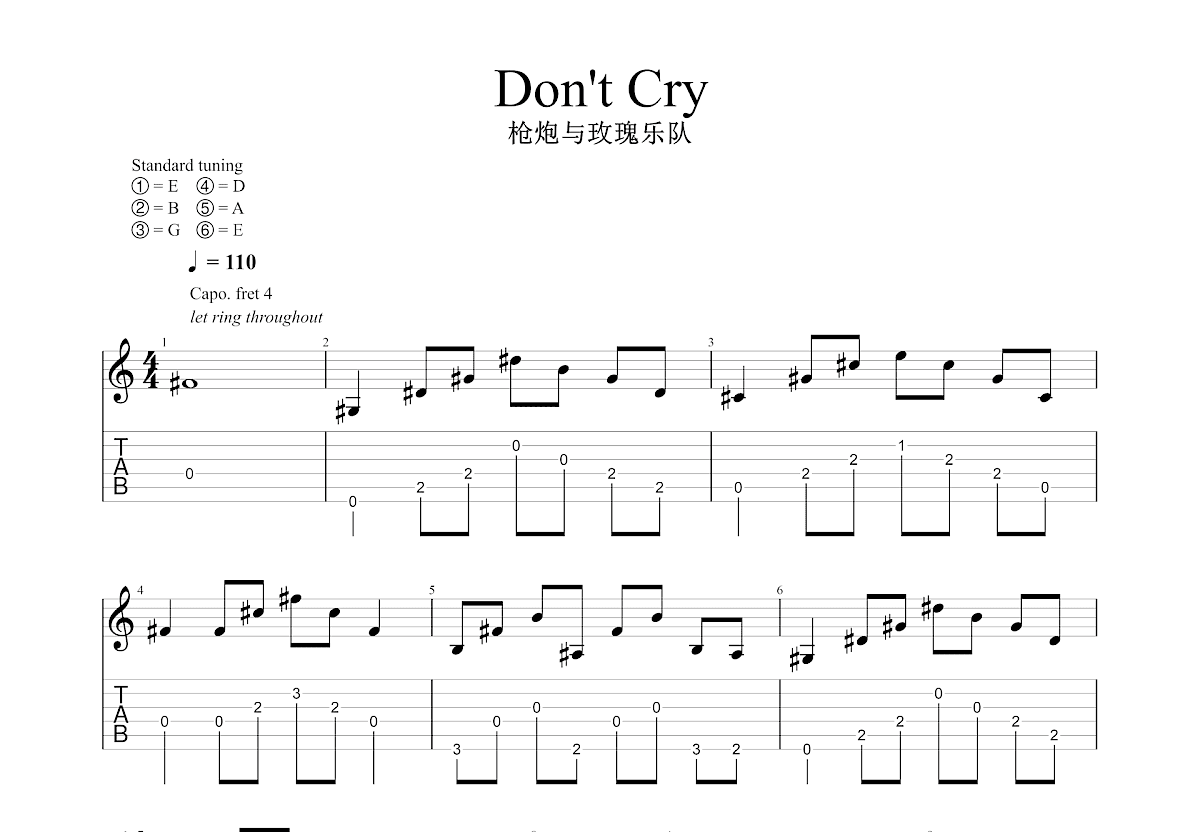 Don't Cry吉他谱预览图