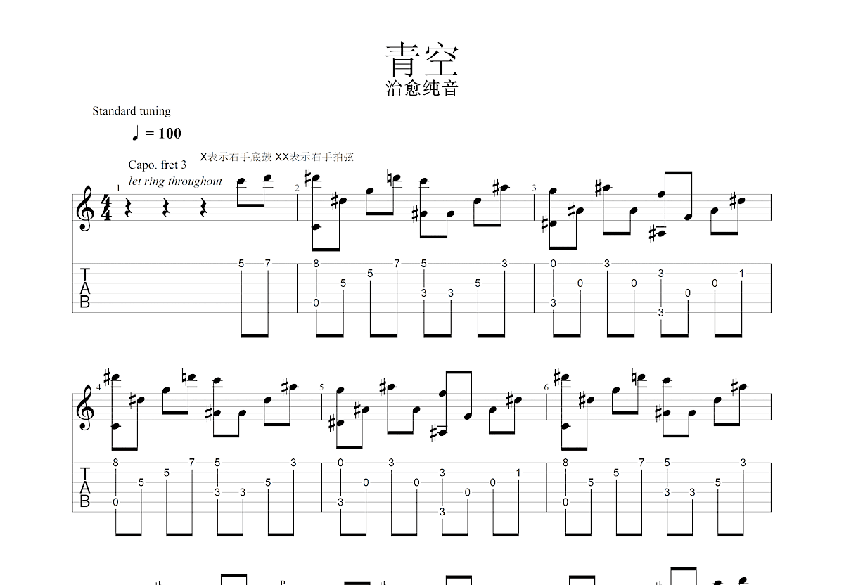 青空吉他谱预览图