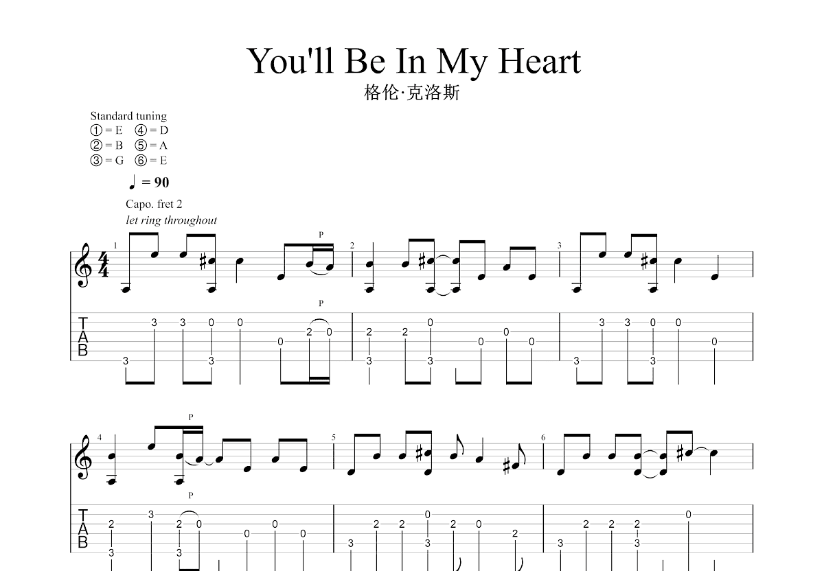 You'll Be In My Heart吉他谱预览图