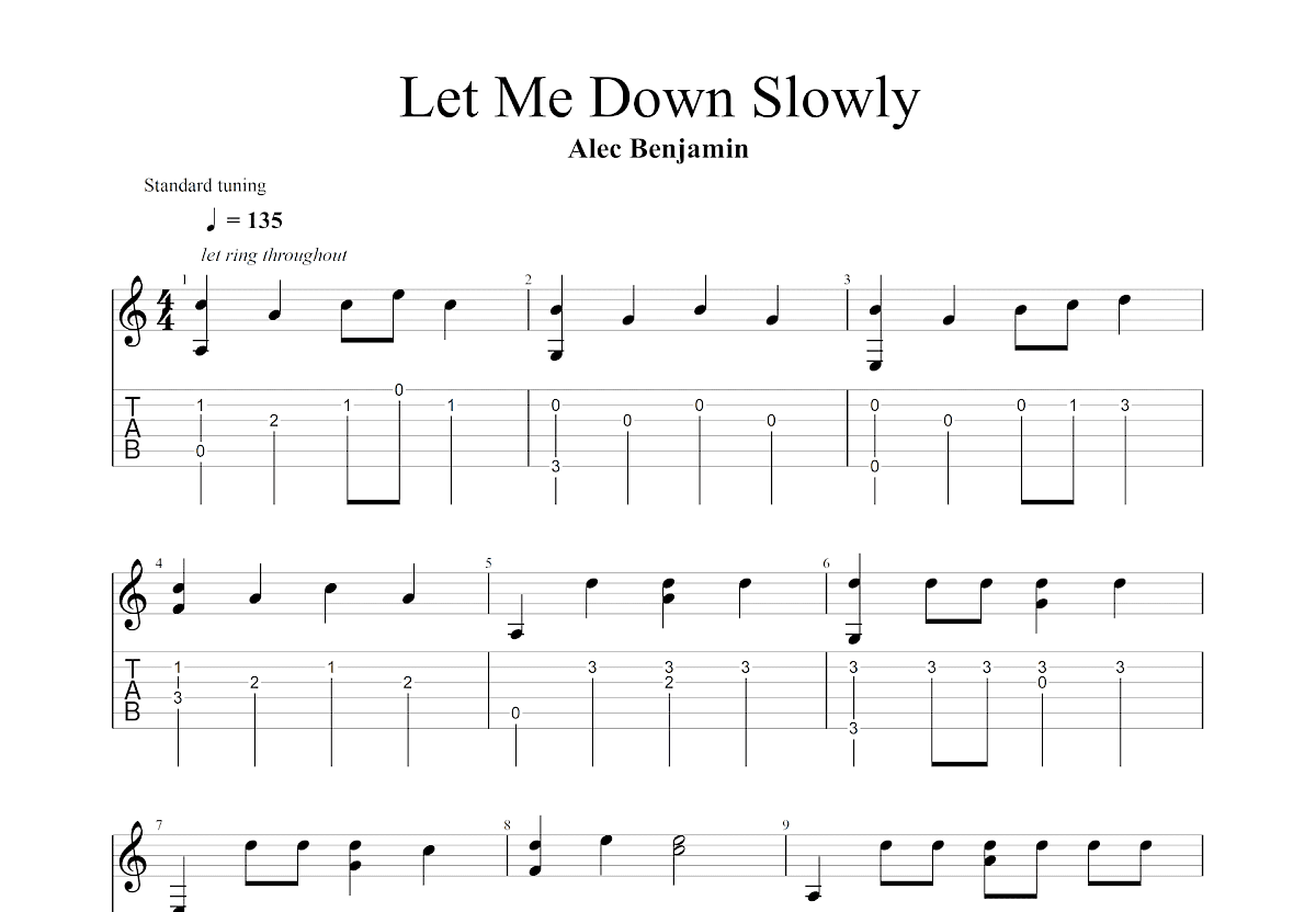 Let Me Down Slowly吉他谱预览图