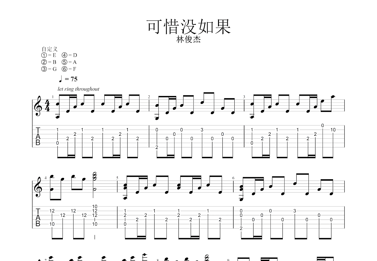 可惜没如果吉他谱预览图