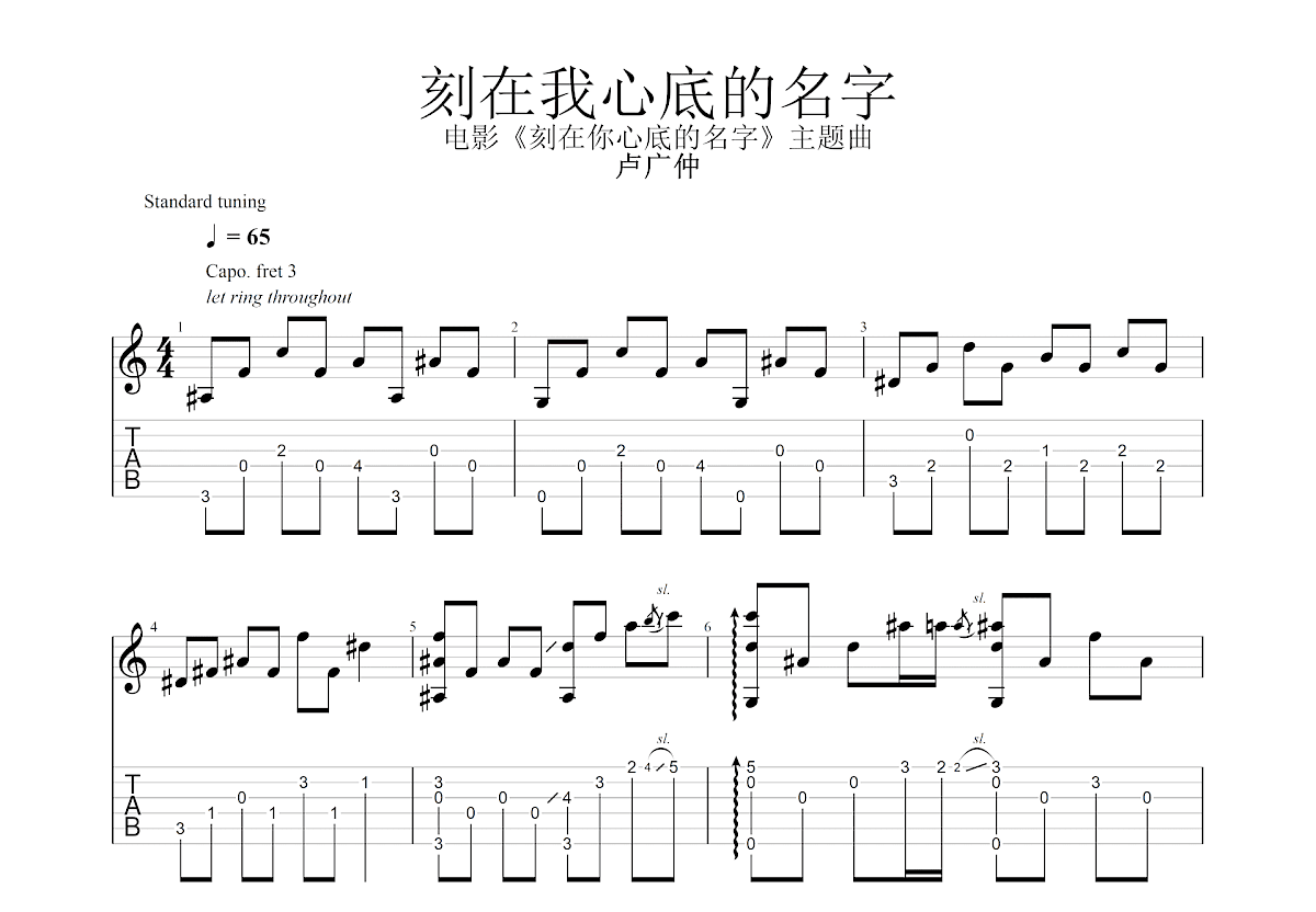 刻在我心底的名字吉他谱预览图