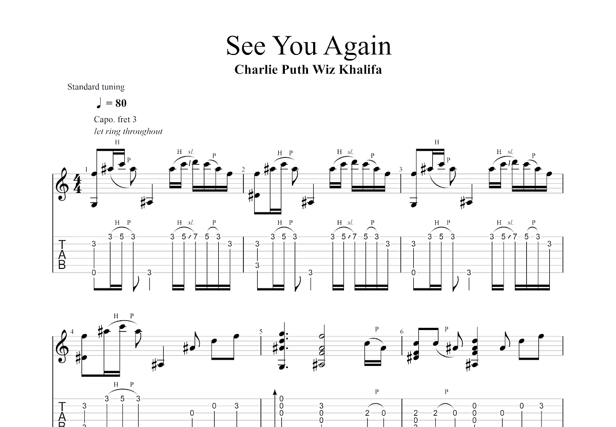 See You Again吉他谱预览图
