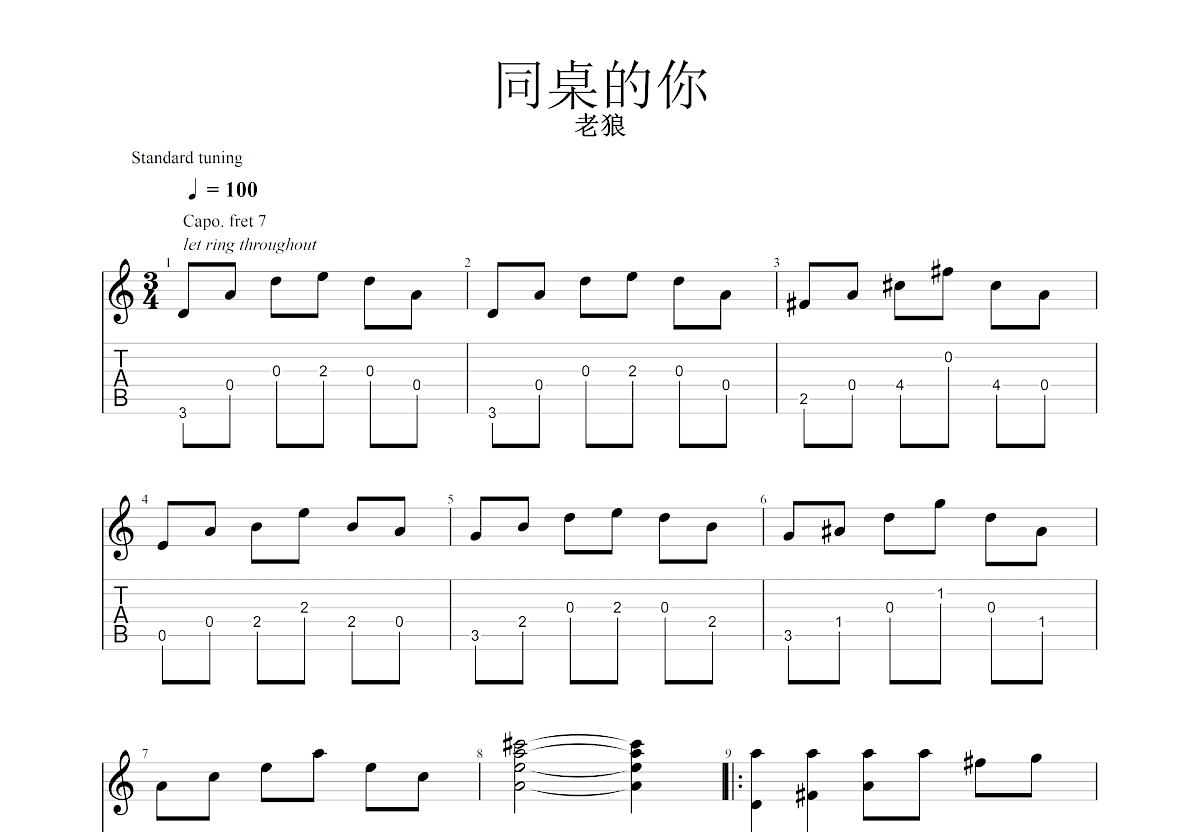 同桌的你吉他谱预览图