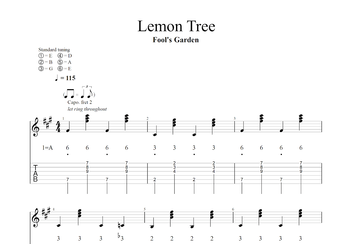 Lemon Tree吉他谱_Fool's Garden_G调指弹