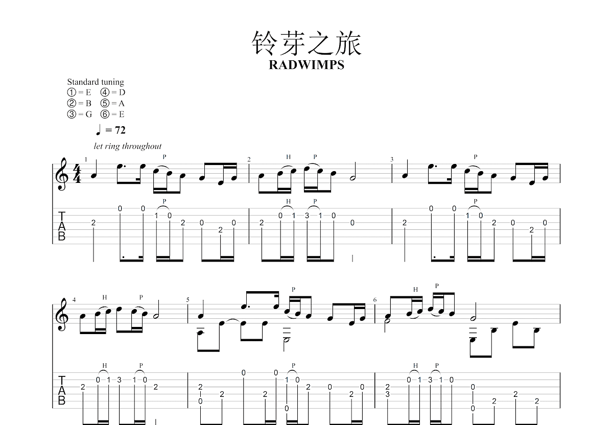 铃芽之旅吉他谱预览图