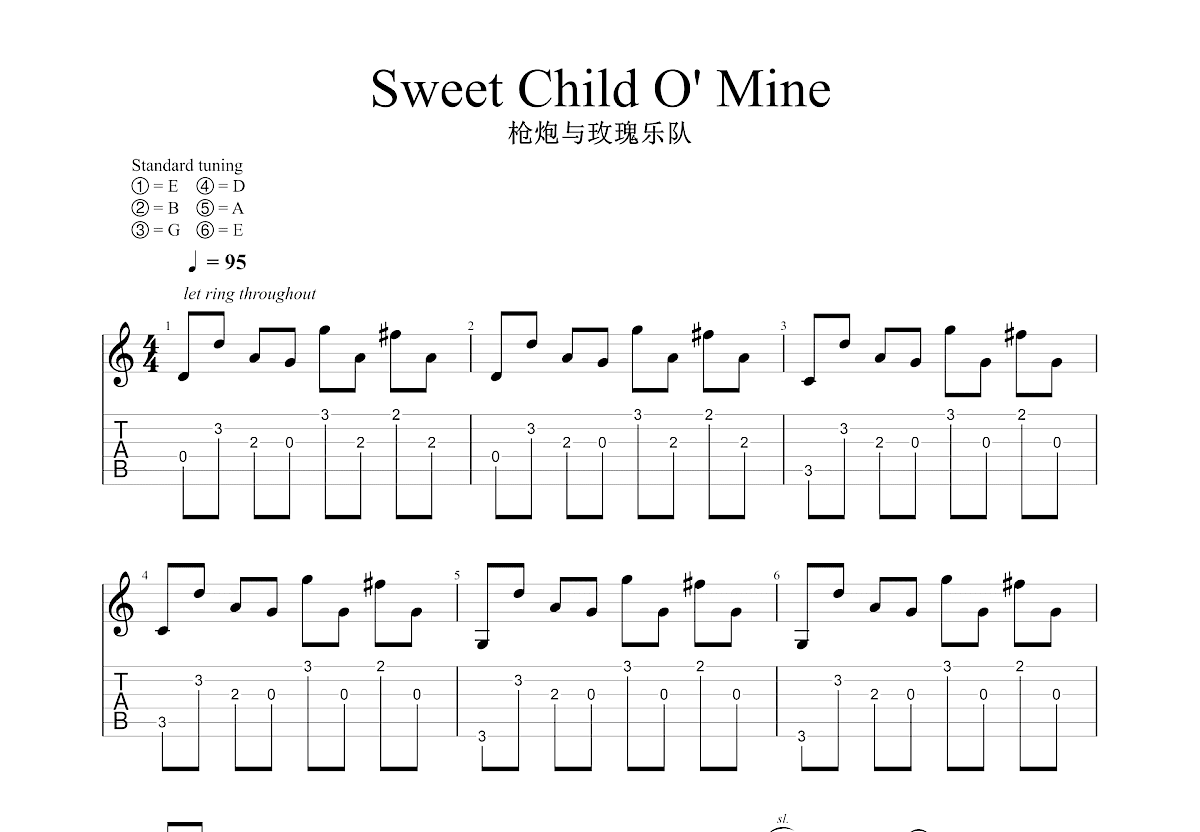 Sweet Child O‘ Mine吉他谱预览图