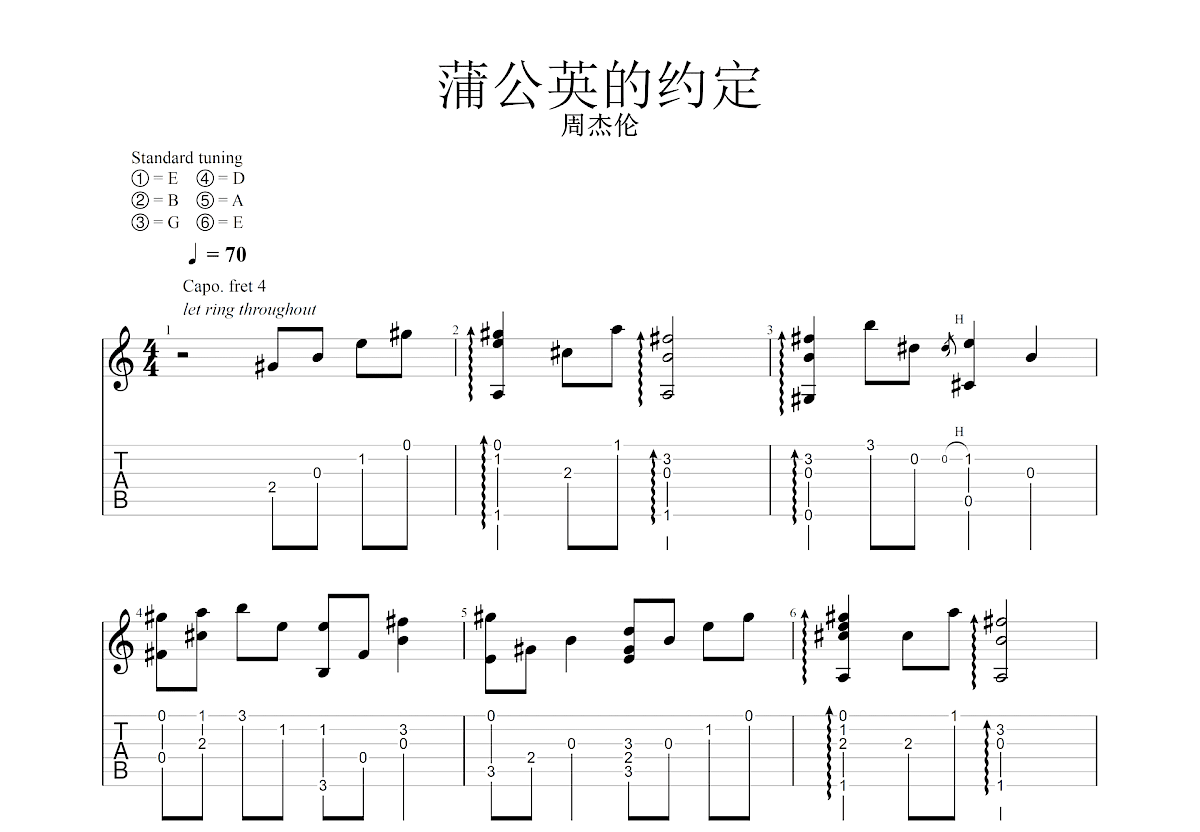 蒲公英的约定吉他谱预览图