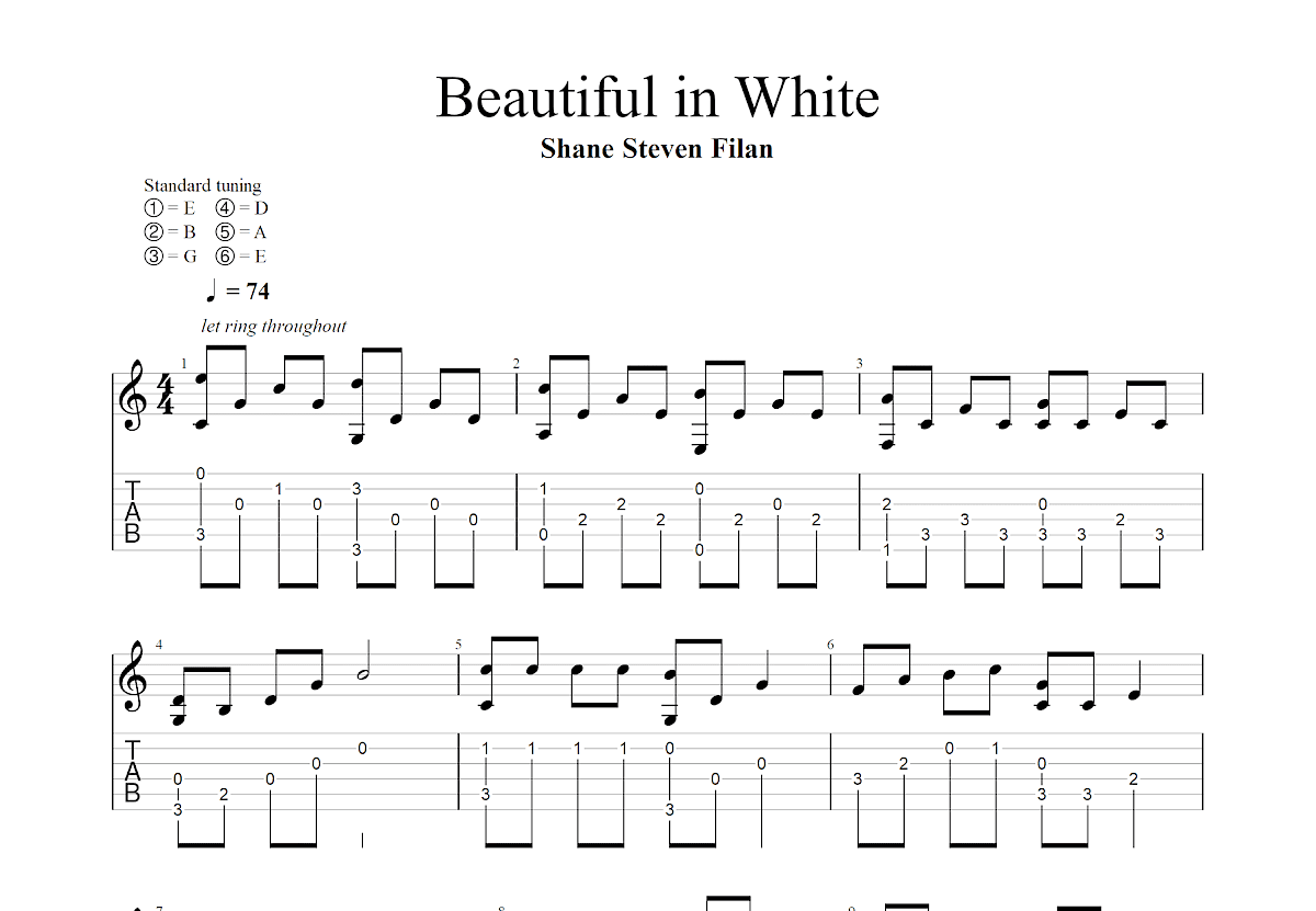 Beautiful in White吉他谱预览图