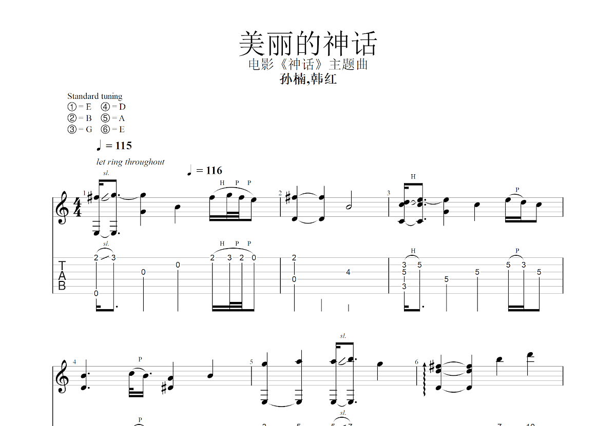 美丽的神话吉他谱预览图
