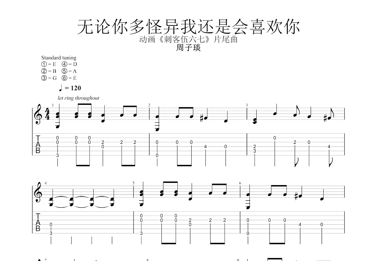 无论你多怪异我还是会喜欢你吉他谱预览图