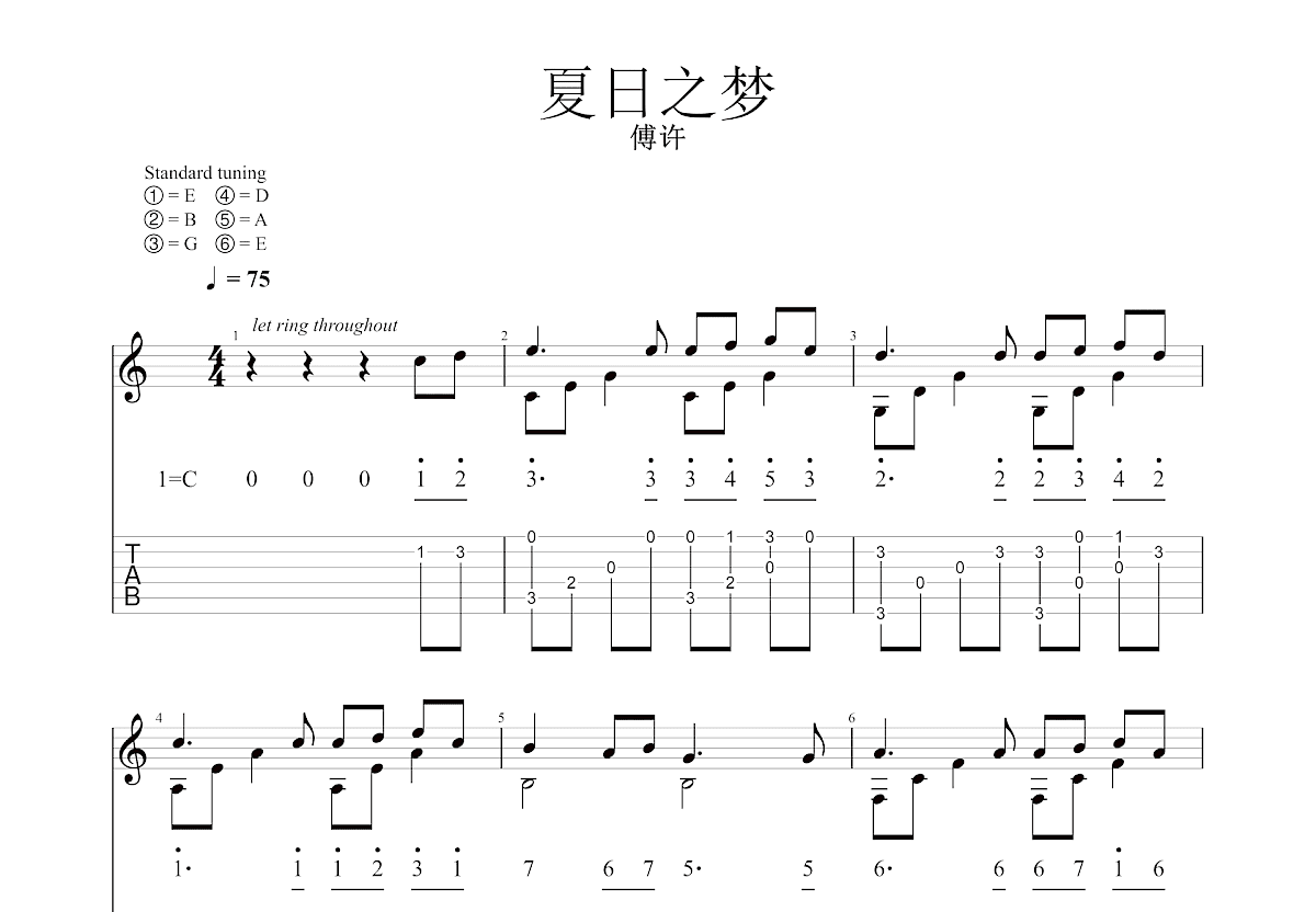 夏日之梦吉他谱预览图