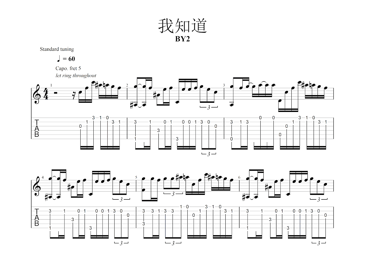 我知道吉他谱预览图