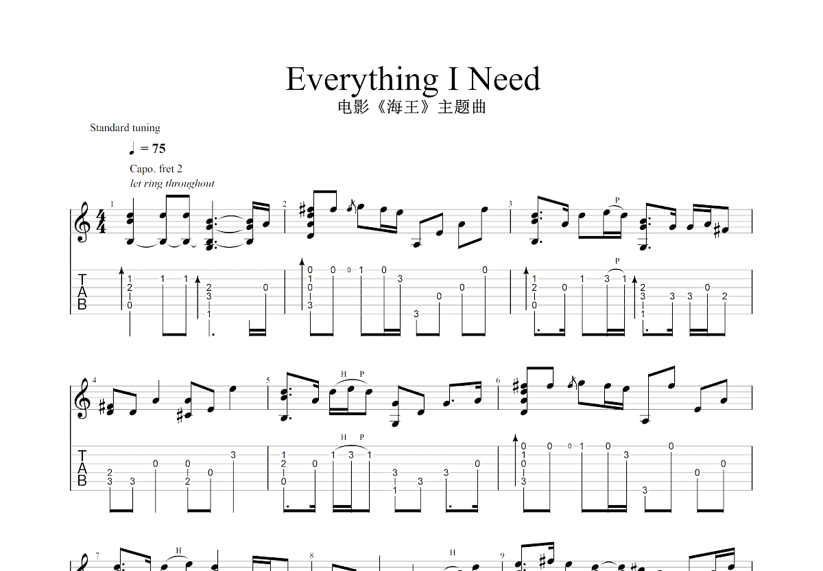 Everything I Need吉他谱_Skylar Grey_C调指弹