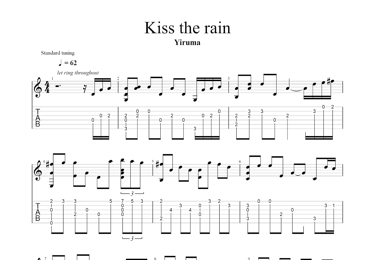 Kiss The Rain吉他谱_Yiruma_G调指弹