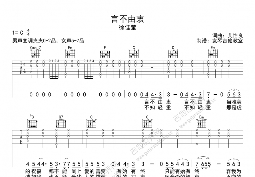 言不由衷吉他谱预览图