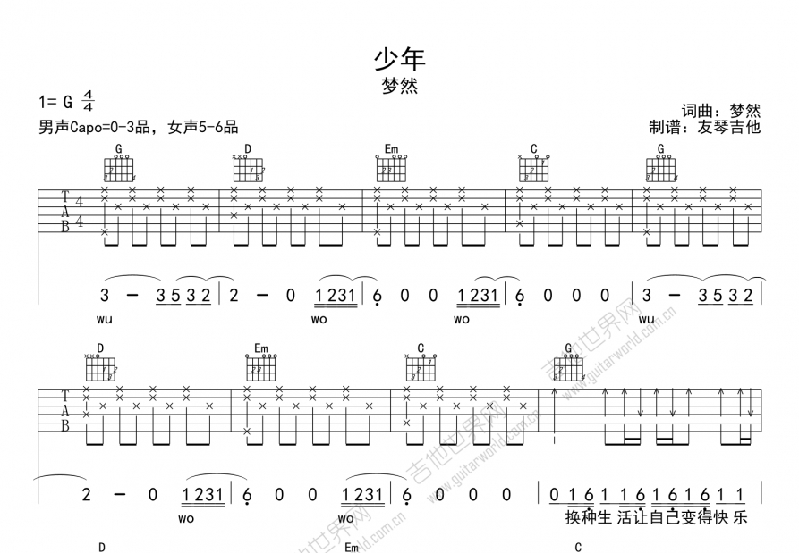 少年吉他谱预览图