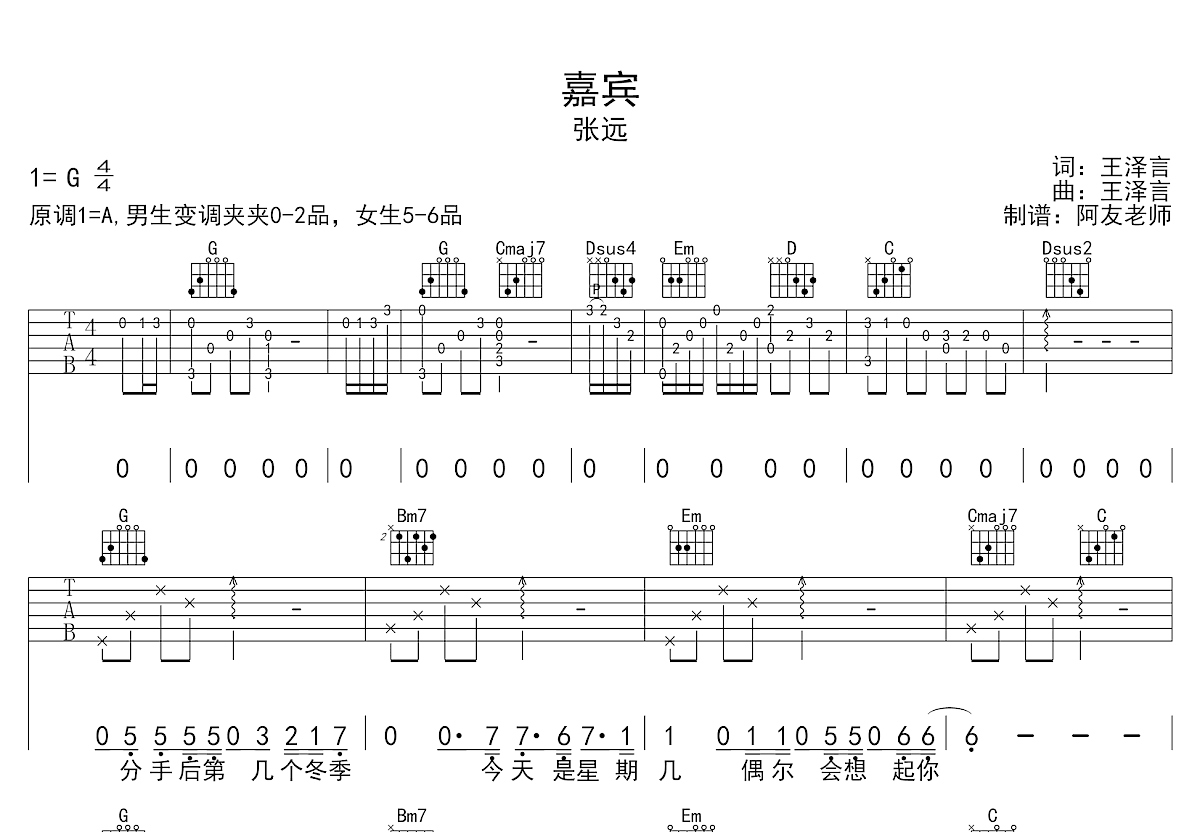 嘉宾吉他谱预览图