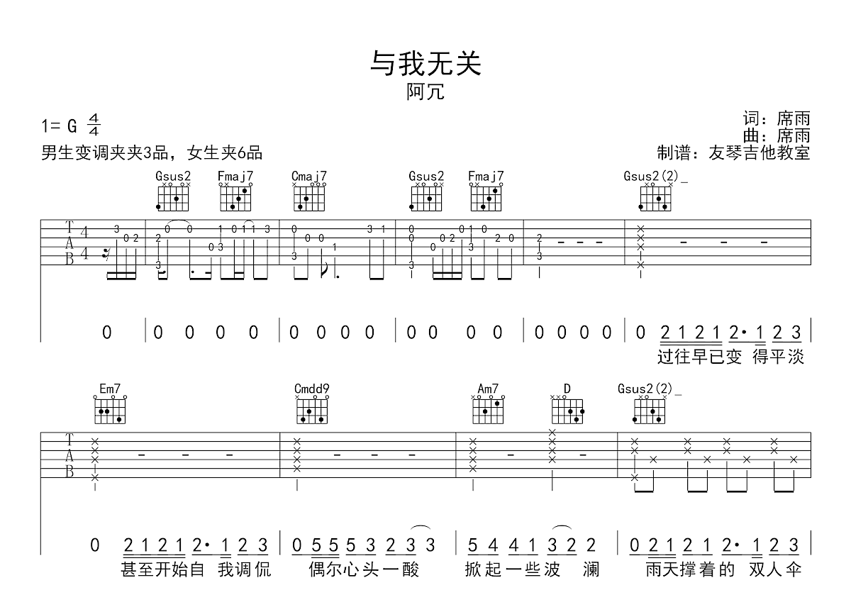 与我无关吉他谱预览图