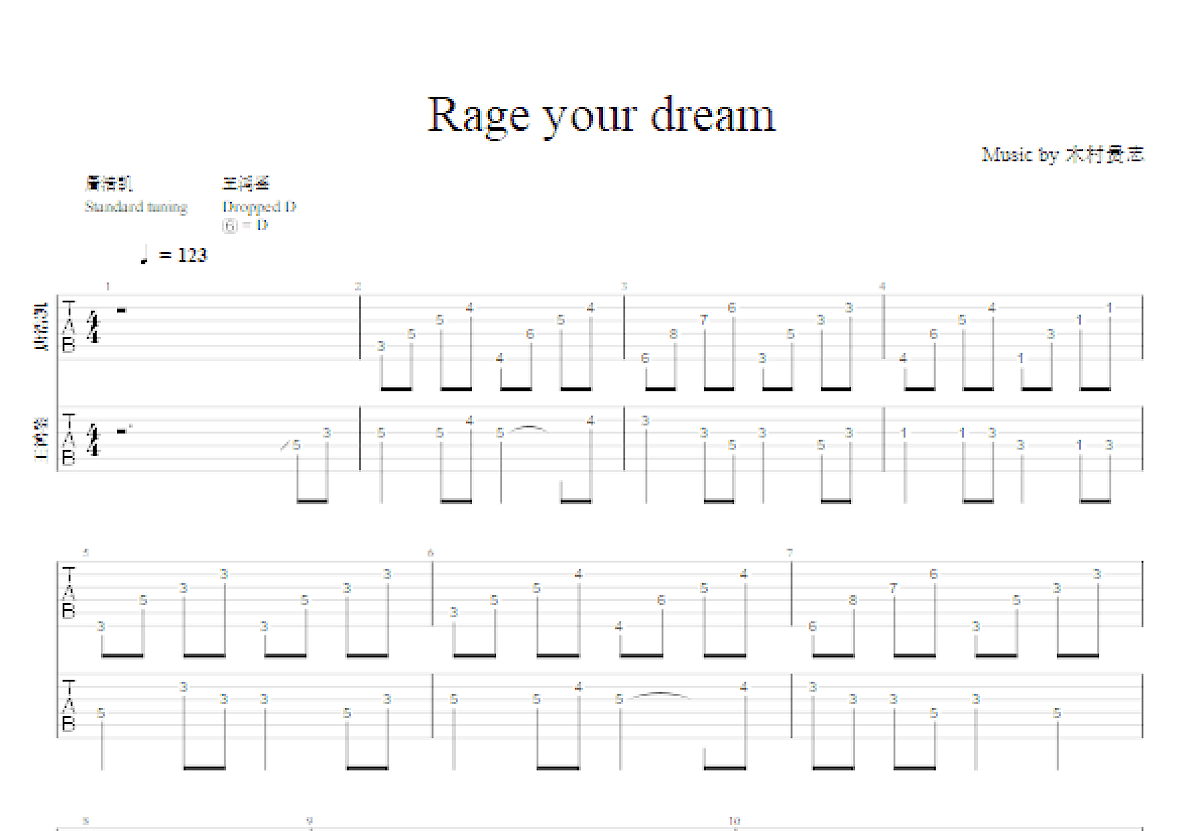 rage your dream吉他谱预览图