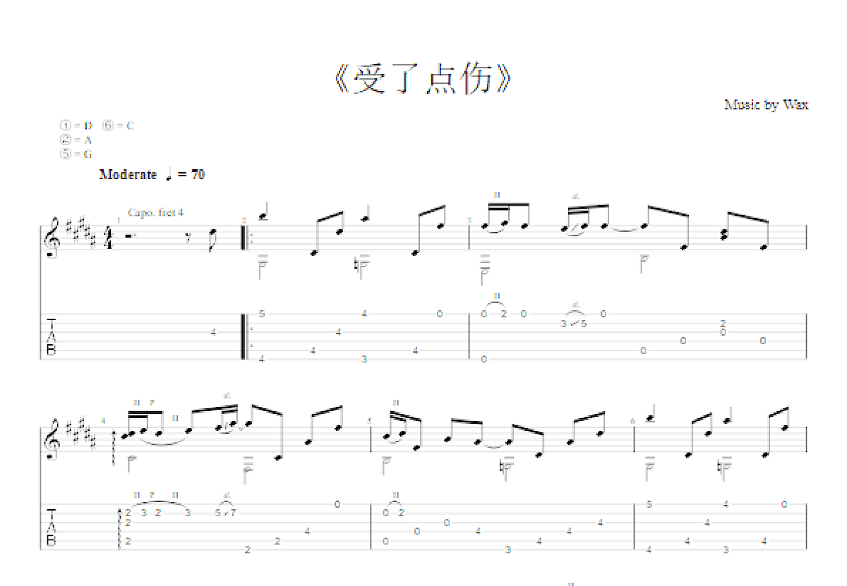 受了点伤吉他谱预览图