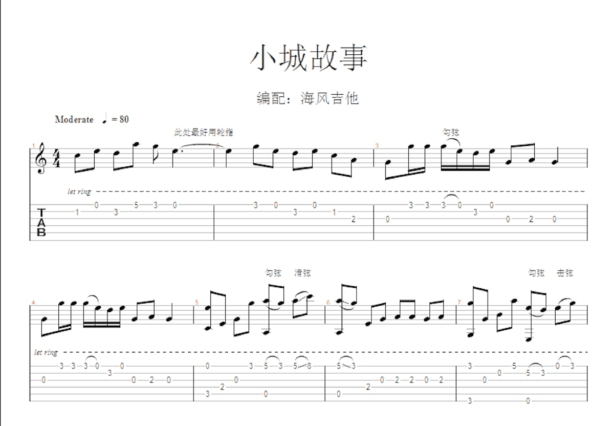 小城故事吉他谱预览图