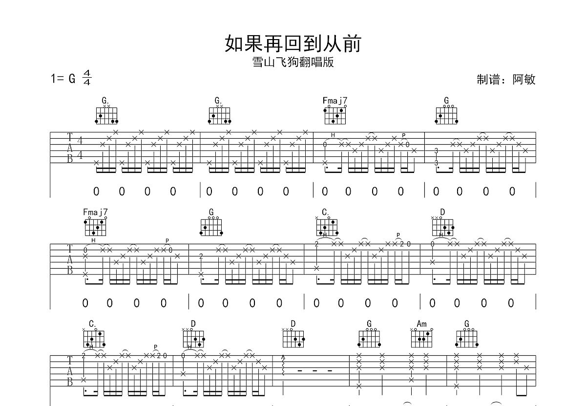 再回到从前吉他谱预览图