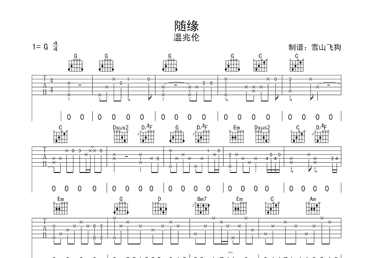 随缘吉他谱预览图