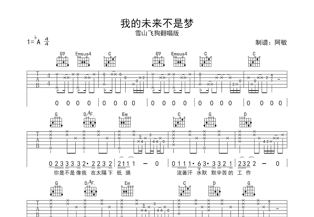 我的未来不是梦吉他谱预览图