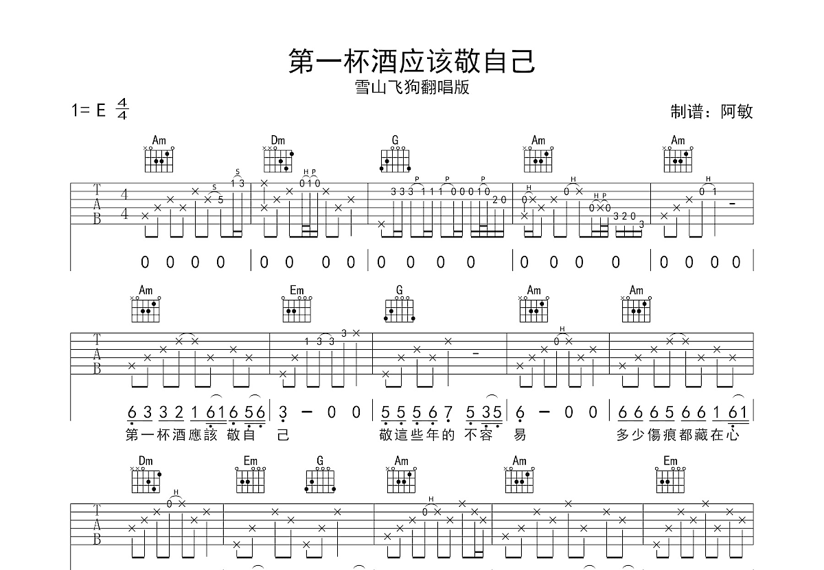 第一杯酒应该敬自己吉他谱预览图