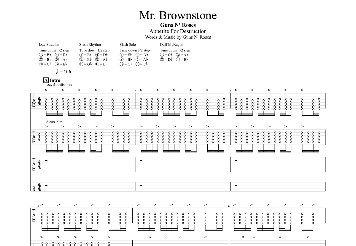 Mr. Brownstone吉他谱预览图