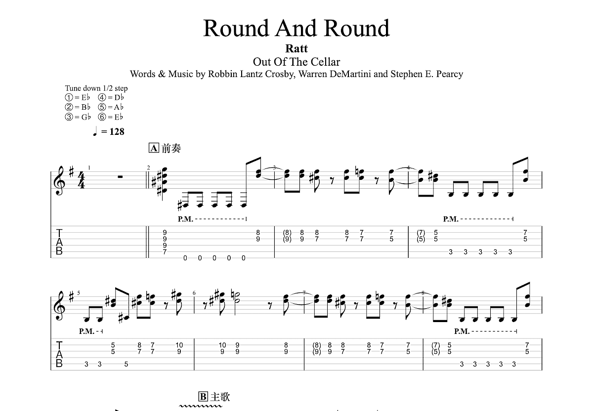 Round and Round吉他谱_Ratt_G调Solo片段