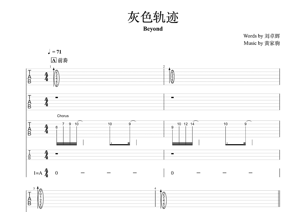 灰色轨迹吉他谱预览图