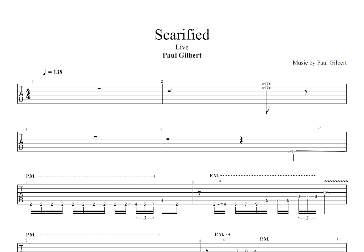 Scarified吉他谱_Paul Gilbert_A调Solo片段