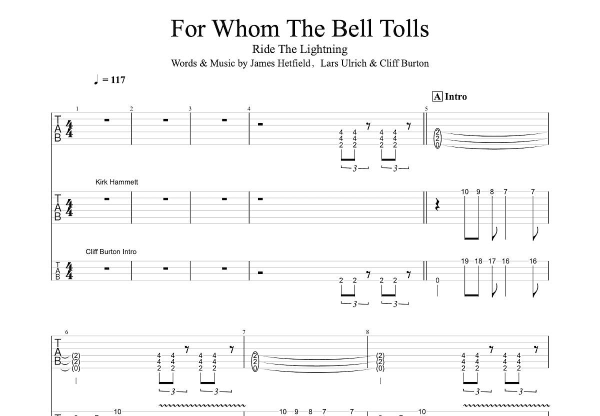 For Whom The Bell Tolls吉他谱预览图