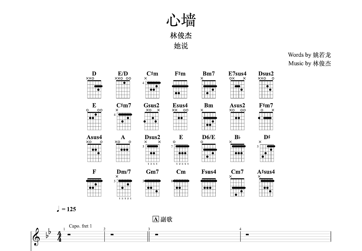 心墙吉他谱预览图