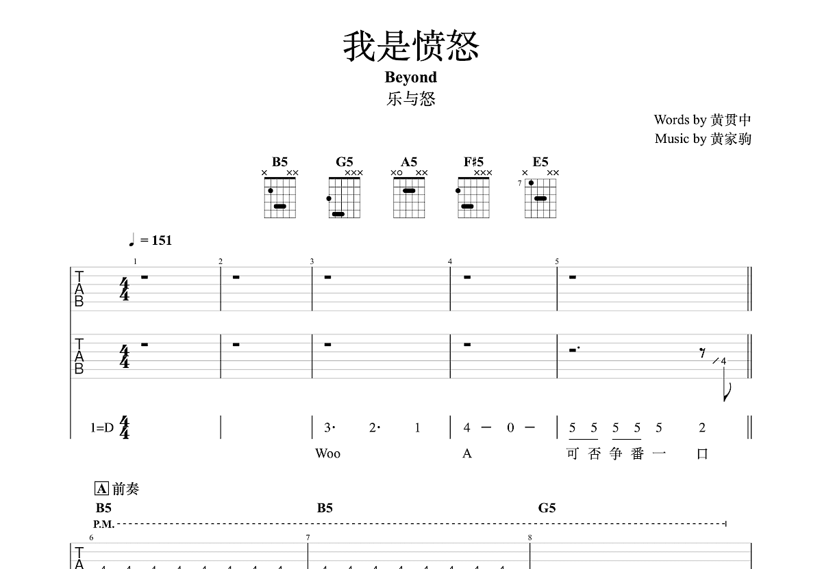 我是愤怒吉他谱预览图