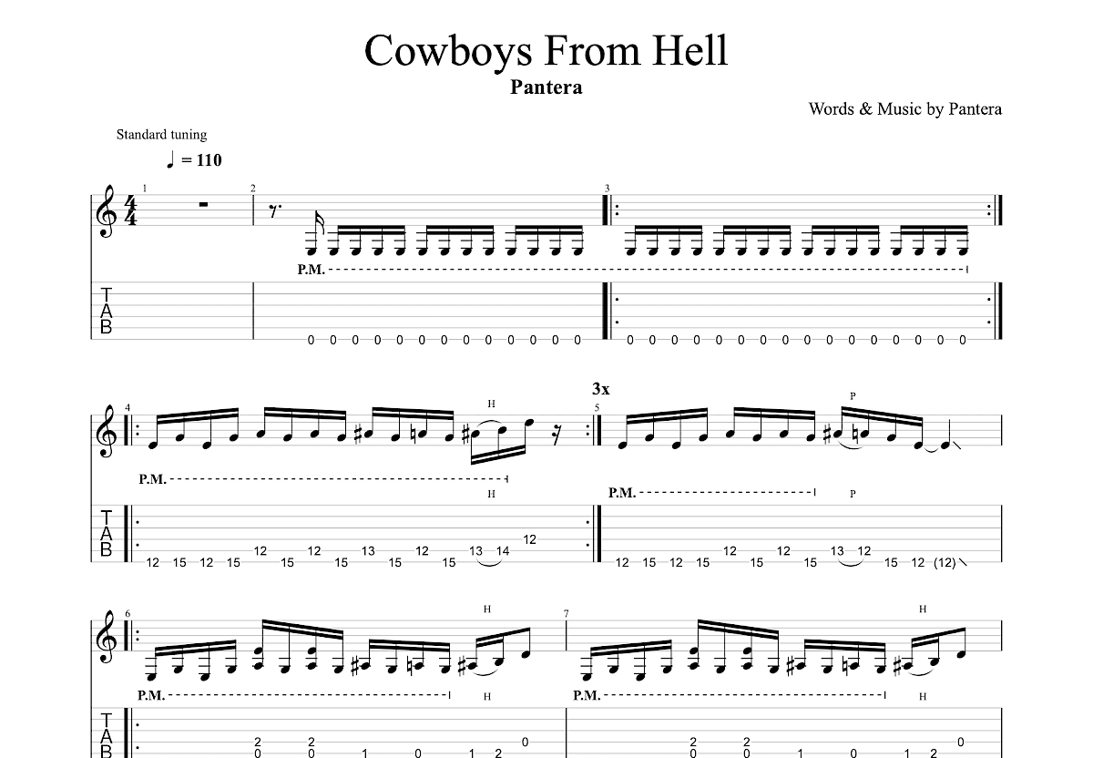 Cowboys From Hell吉他谱预览图